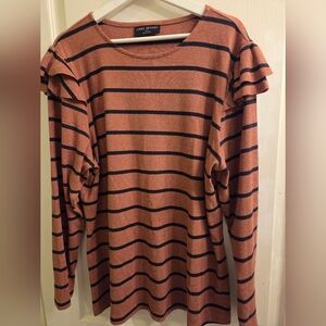 Lane Bryant Rust Stripe Ruffle-Shoulder Sweater Top